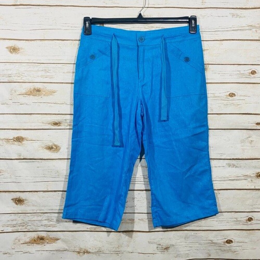 Metro girl solid‎ blue front tie capri pant size M